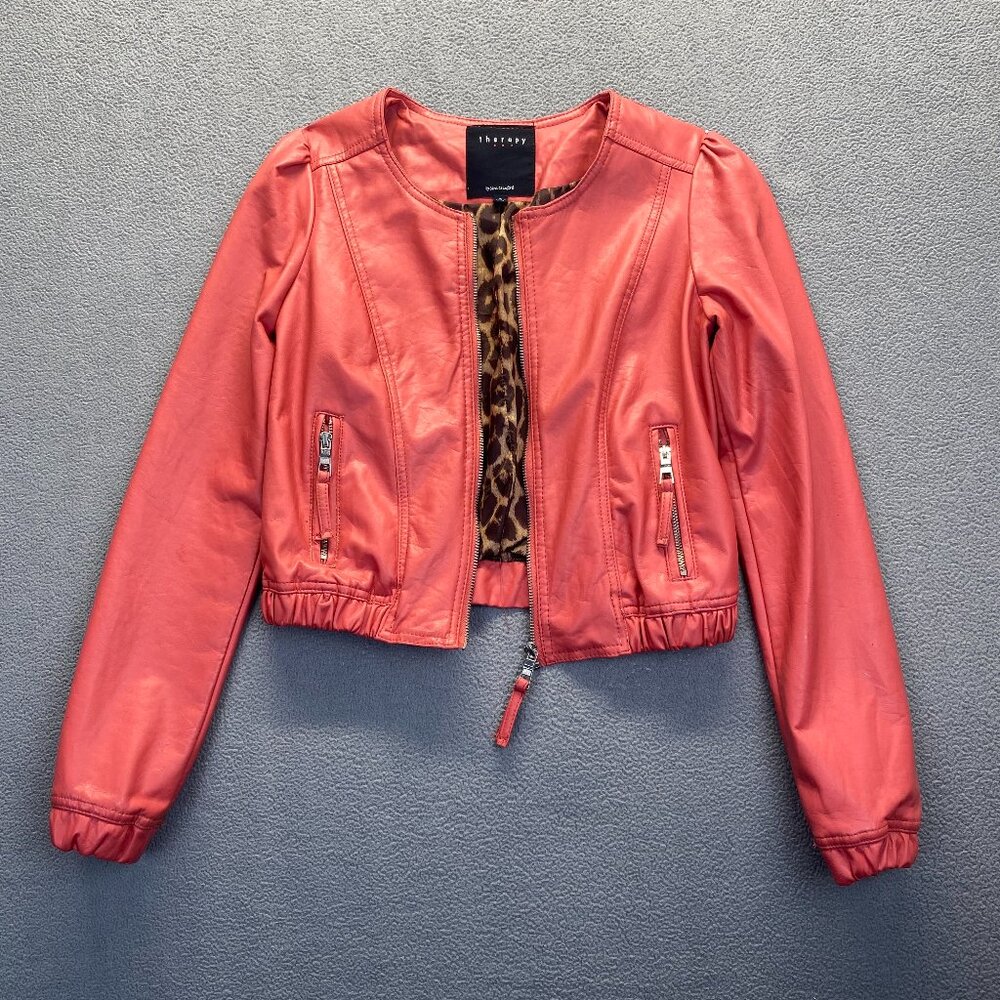 Womens Size Small Faux Leather Coral Pink Moto Full Zip Jacket,Lined